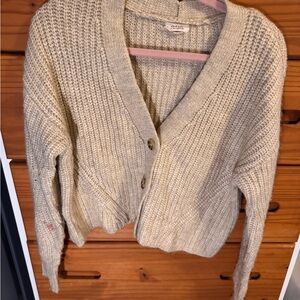 a.n.a Beige Button-Up Cardigan Sweater